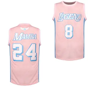 Men's Light Blue #8-24 Basketball Jersey Breathable Mesh Athletic Vest with Pink Trim Full Body Digital Embroidery Loose Fit S-3XL Durable Sportswear
