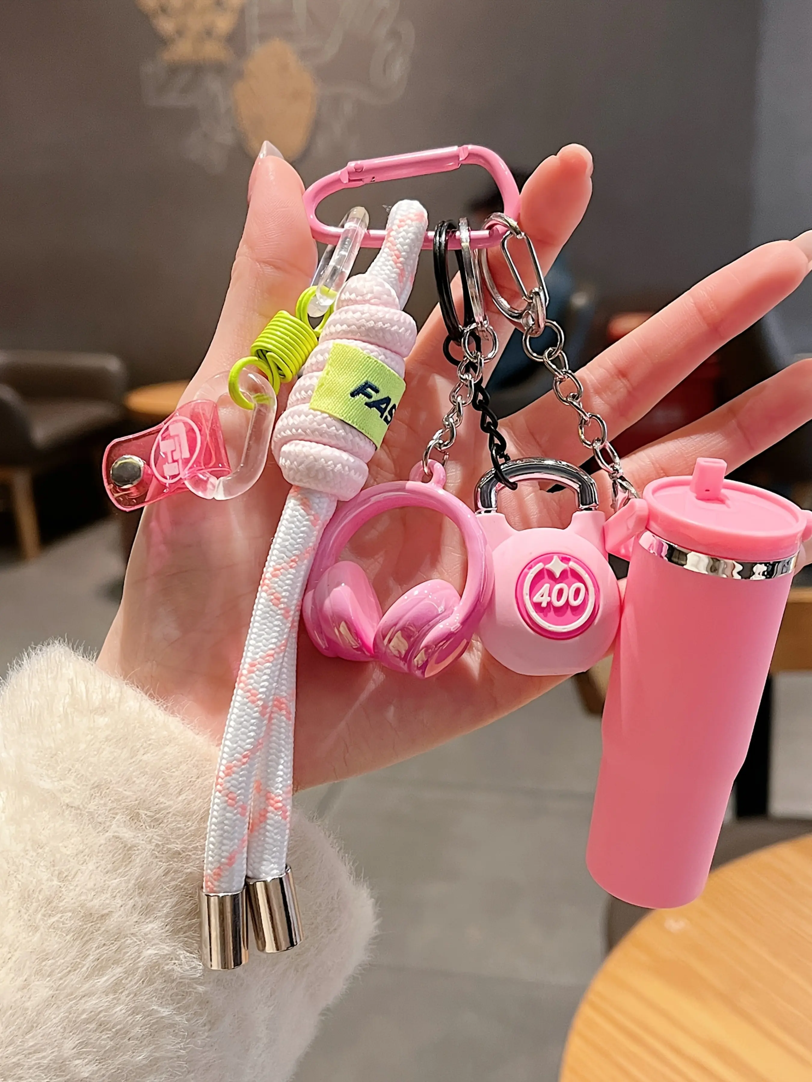 High-Style Mini Water Cup Keychain, Trendy Braided Rope Key Ring, Handheld Charm Pendant, Key Charms, Cool Keychains, Compact Hydration Accessory, All-Season Sporty Style