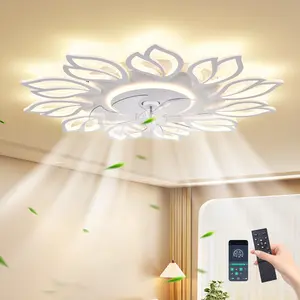 Garwarm 38.19 Inch Modern Floral Pendant Fan Light, 6-Speed Reversible Dimmable LED Flush Mount Ceiling Fan With Remote Control And App