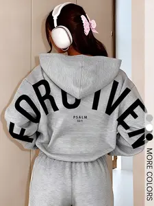 Women's Christian FORGIVEN Hoodie, Gray Oversized Printed Casual Long Sleeve Pullover Top with Psalm 32:1 Back Print Geometric for Church, Streetwear, Everyday and Inspirational Fashion