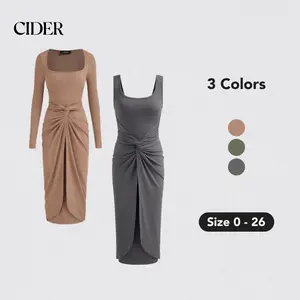 Cider [3 colors, size 0-10] 3-Way Knotted Stretchy Midi Dress