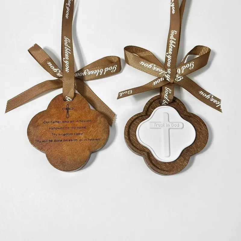 Wooden Car Incense Pendant - Car Charms, Home Decor, Cross Carving for Travel Protection, Perfect Religious Gift