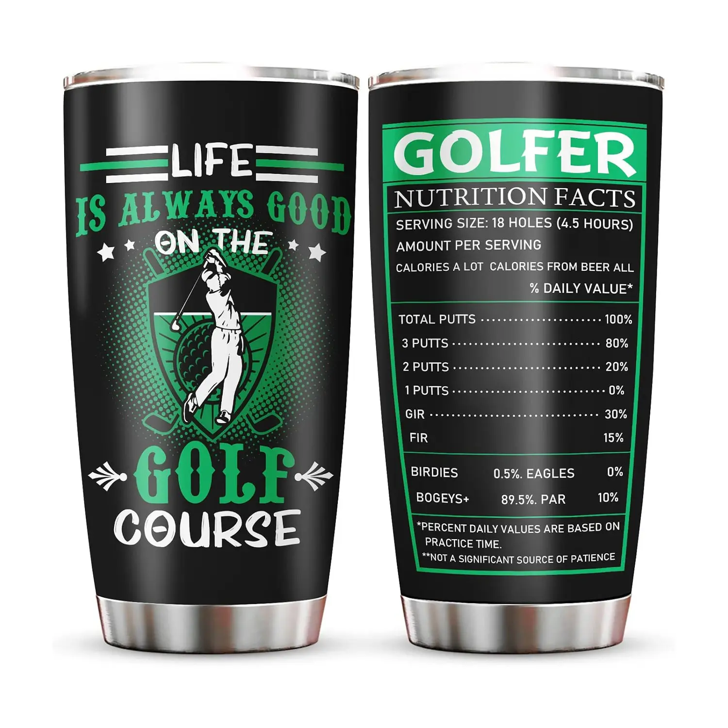 Golf Tumbler, Golfer Nutrition Facts Travel Mug, Funny Golf Gift for Men, Golf Course Coffee Tumbler, Stainless Steel Insulated Cup, Golfer Birthday Gift
