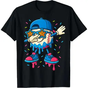 Baseball Drip Ice Cream Men Dabbing  Baseball Sprinkle T-Shirt Graphic tees