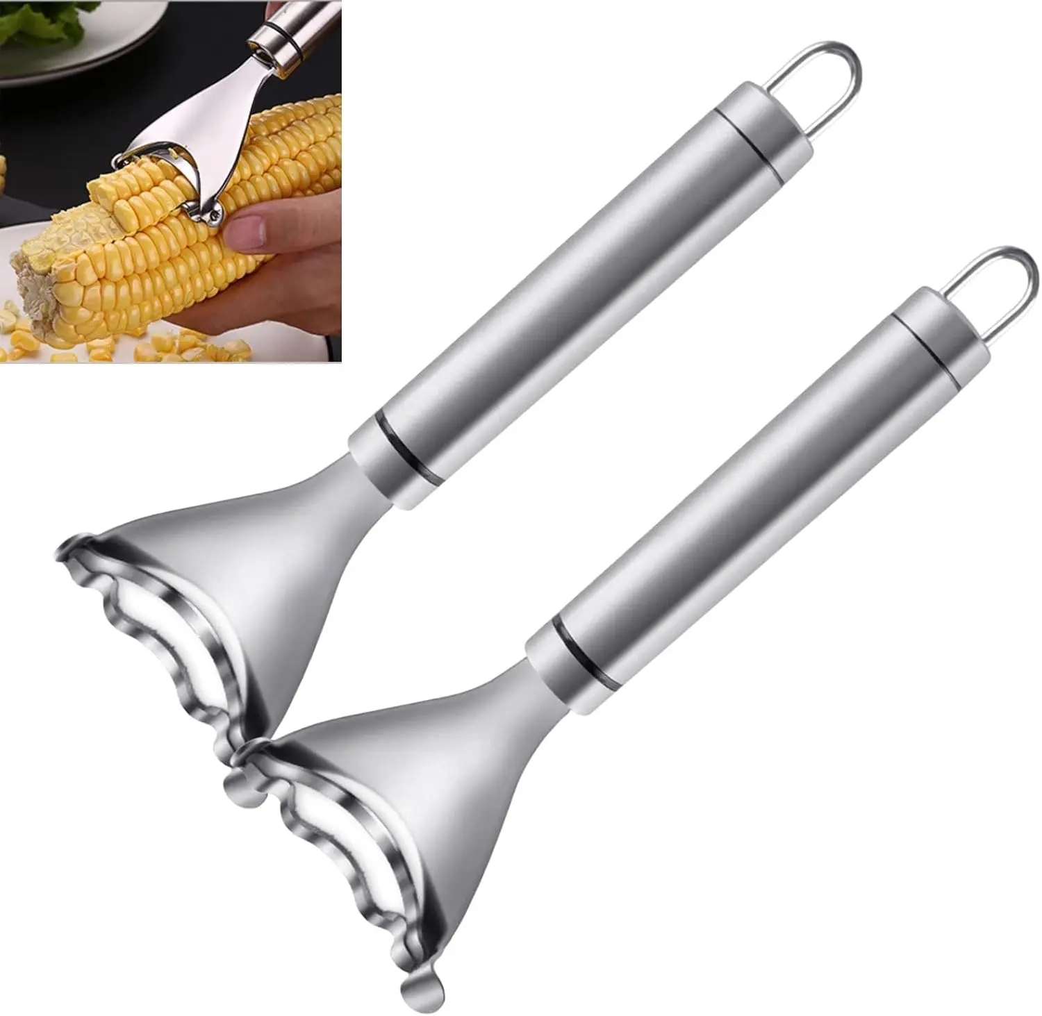 2 Pcs Corn Peeler Corn Planer Thresher Stainless Steel Corn Peeler for Corn On the Cob Corn Kernel Remover Tool Magic Corn Stripper Tool Corn Cutter Corn Scraper with Ergonomic Handle for Kitchen