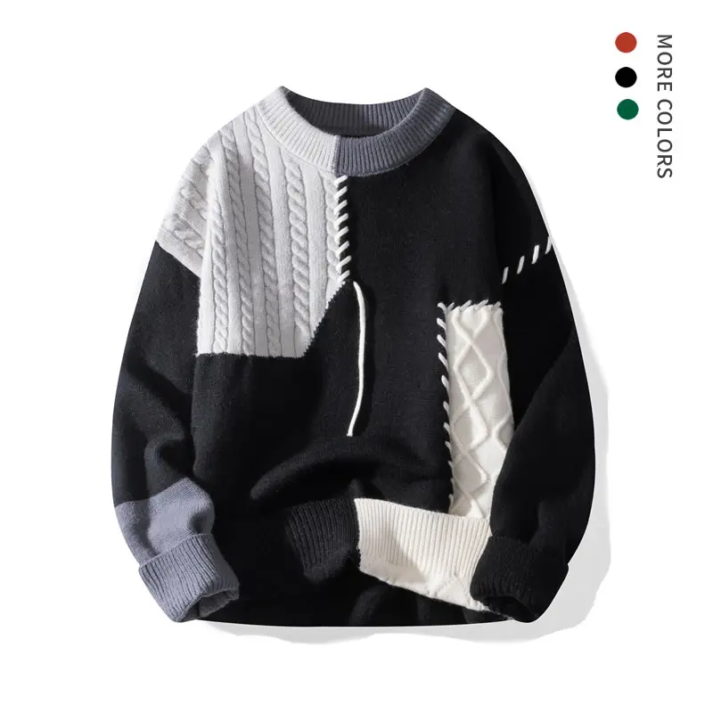 Men's Knitted Pullover Jumper - American Street Style, Dopamine Colors, Unisex Round Neck, Comfortable Polyester Menswear Tops, Minimalist Personalized Knitwear, Casual, Long Sleeve, Chic, Preppy, Wedding, Knitting, Fitted