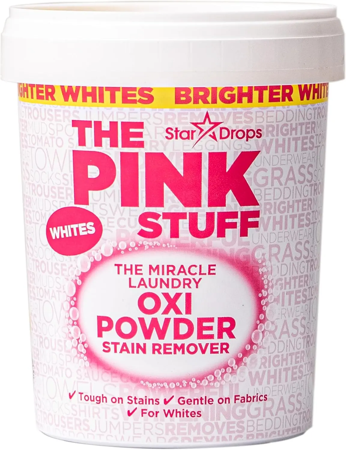 The Pink Stuff Miracle Laundry Oxi Powder Stain Remover for Whites, 35.2 Oz | Tough on Stains, Brighter Whites Gentle on Fabrics