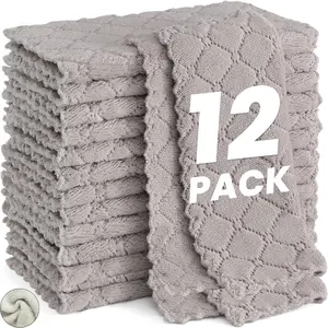 12 Pack Kitchen Dish Cloths (10x10″ Gray) Coral Fleece Microfiber Towels, Ultra Soft Absorbent Kitchen Cleaning Towels, Nonstick Oil, Lint-Free, Fast Drying, Reuseable Cleaning Cloths,Cleaning Rags Household Velvet Wipe Cotton Hand Smooth