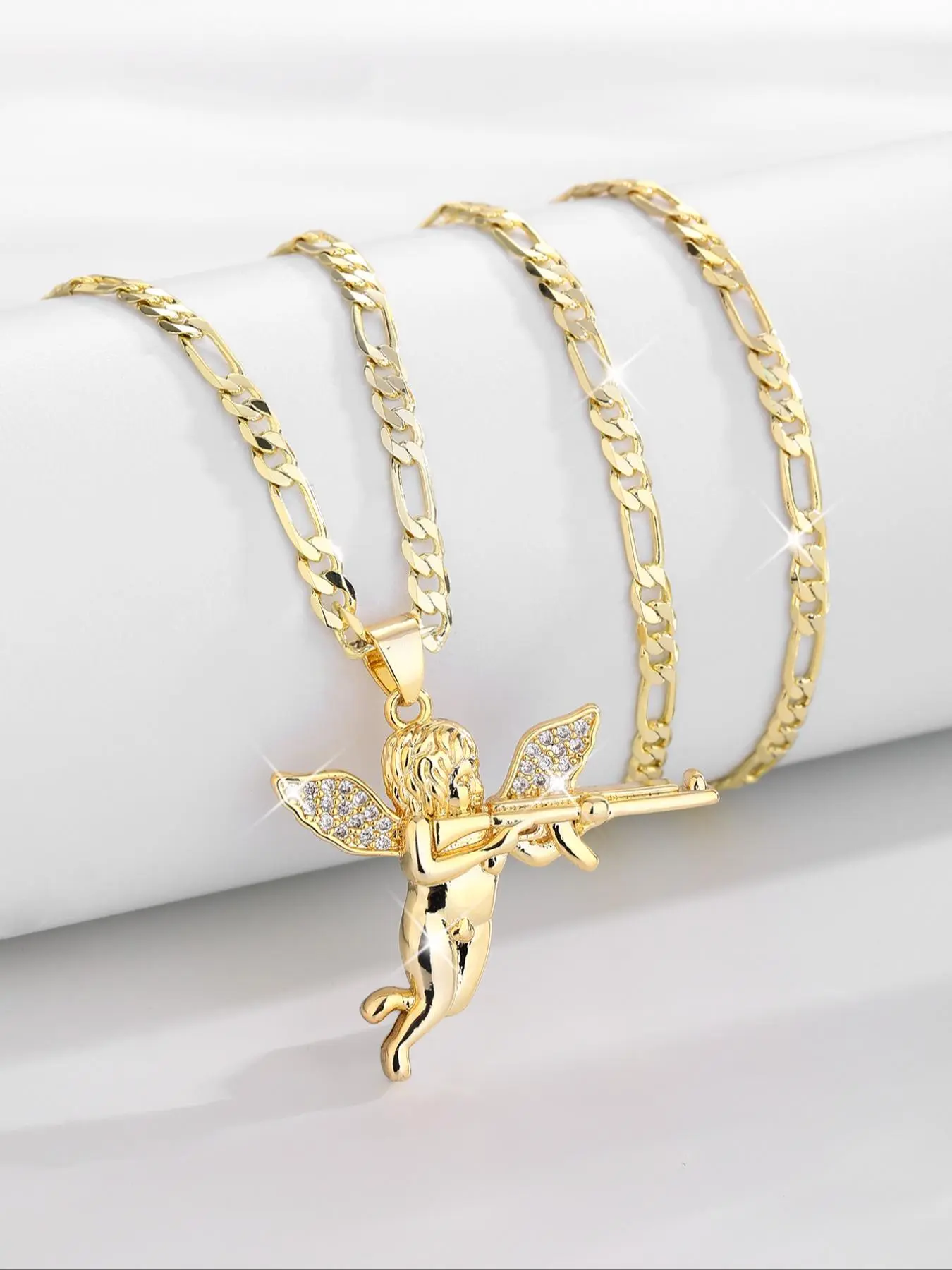 Elegant Angel Cupid Pendant Necklace, Angel Wing Necklace, Accessory Necklace, Brass Plated 14k Love Charm Jewelry, Couple Holiday Gift, All Seasons