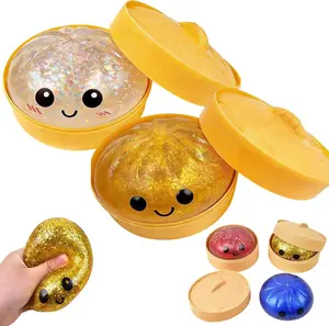 Dumpling Squishy,2026 New Glitter Dumpling Stress Relief Toy with Steamer Box for Stress Relief