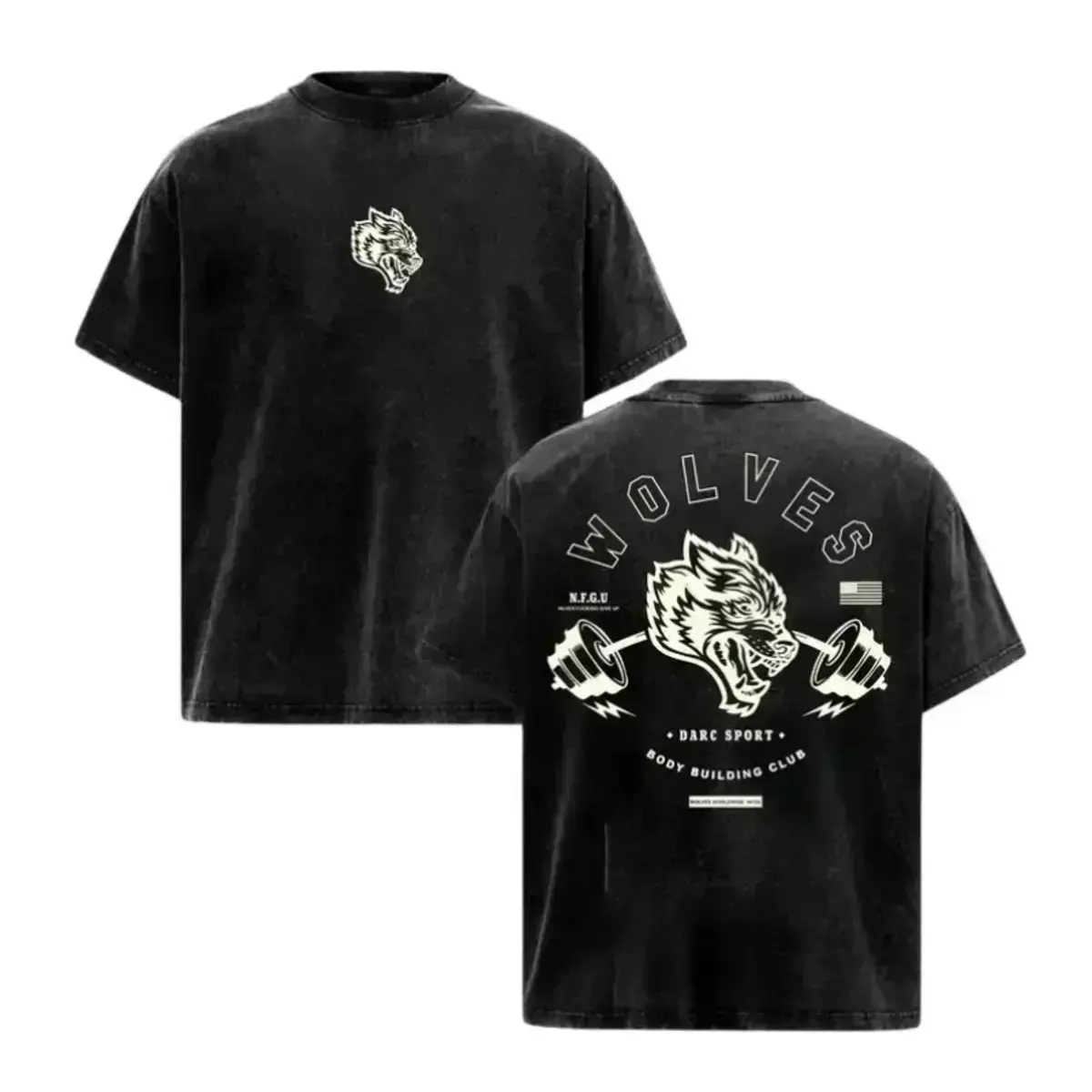 Men's T-Shirt Vintage Washed Wolf Graphic Print, Heavyweight Cotton Baggy Fit Top for Streetwear, Fashion Apparel Birthday Gift, Wrinkle, Shortsleeve, Breathable, Fabric, Retro, Casual, Distressed, Soft, Round Neck