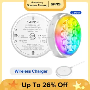 SANSI Upgraded Submersible Led Lights RF Remote(160ft), Fully Sealed, Wireless charging, Waterproof Pool Lights for Inground Pool with Glue/Magnets/Suction Cups/Hanging hole, Color Changing Underwater Spotlight for Ponds Battery Operated