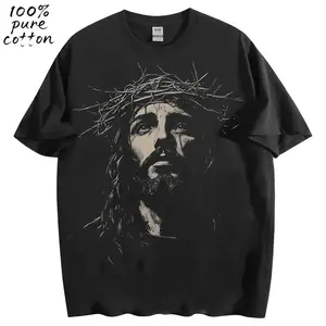 Jesus Acid Washed Heavyweight Cotton Shirt, Christian Streetwear Religious Gift for Him or Her, Faith Apparel Unisex Tee, Jesus Christ Church Wear