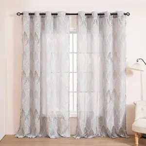 Embroidered European Style Thicken High-End Curtains, Grommet Top, Transparent Tulle for Bedroom & Living Room Decor