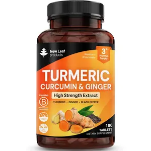 Turmeric Tablets with Black Pepper & Ginger - Curcumin - 180 Turmeric and Black Pepper Tablets (3 Month) High Strength Active Turmeric Supplements Not Capsules, by New Leaf
