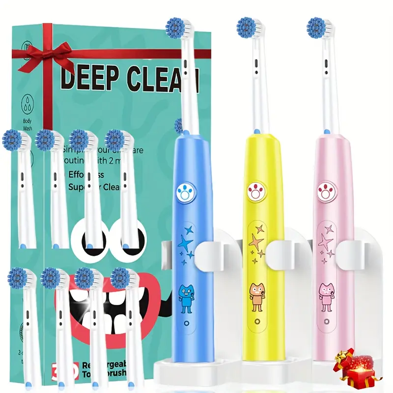 Kids Electric Toothbrush, Smart Rotating Brush, Automatic Toothbrush, Ipx7 Waterproof, Nylon Bristles, Deep Clean, Long Battery Life, Battery Powered Toothbrush, Toothbrush Set, Christmas Gift, Rechargeable Electronic Toothbrushes