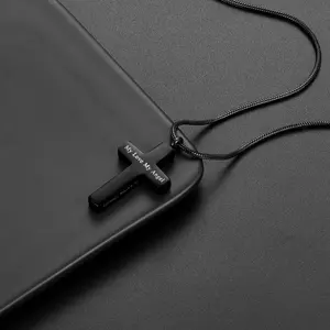 HIPUNK Stainless Steel Cuban Cross Ashes Urn Necklace, Memorial Holder Jewelry with Black Cuban Chain - In Loving Memory, Cuban Cross Necklace