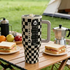 HydroJug 40oz Black & White Checkered Handle Tumbler - Cool Retro Style, Portable & Large Capacity Leak-Proof for Car & Office Use straw travel design birthday funny dad Water Bottle gift