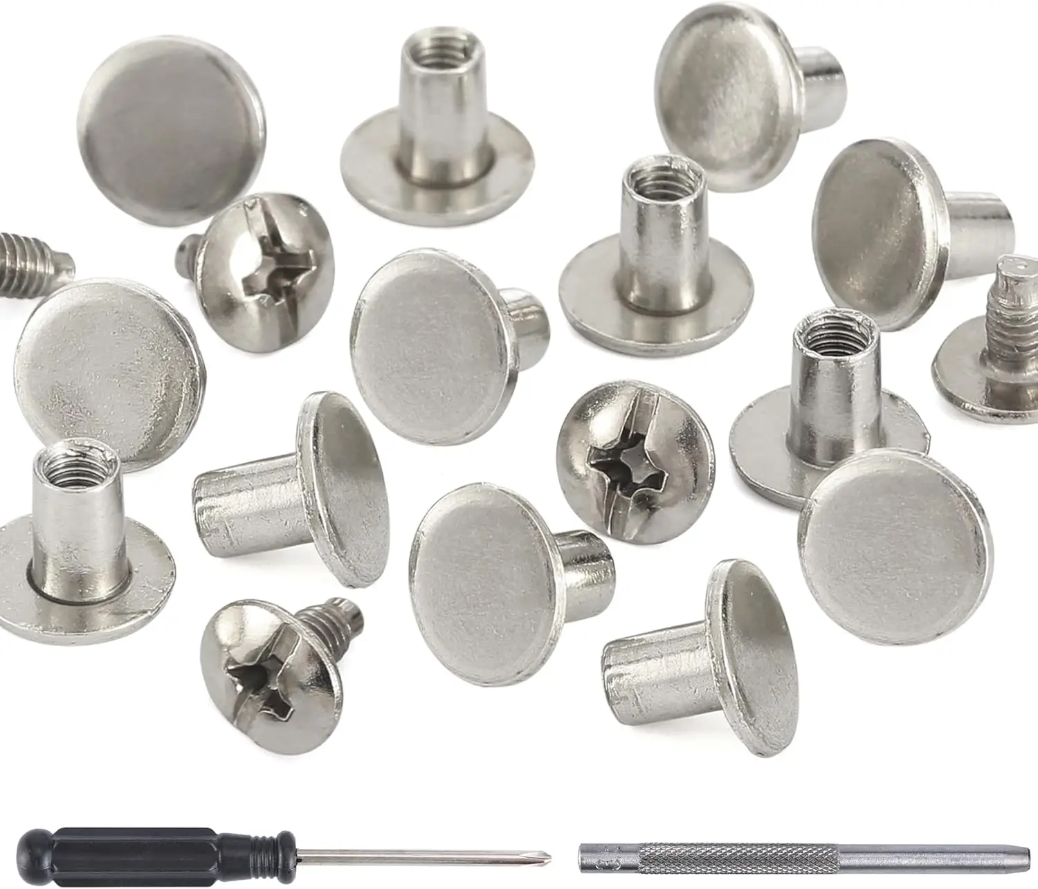 150 Sets 8MM Chicago Screws Leather Rivets for Fabric Chicago Binding Screws Buttons Metal Studs Rivets for Decorate and Repair Belts Bags Shoes Purse   Leather Craft ()