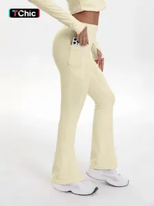 Women's High Waist Yoga Set, Stand Collar Full Zip Jacket & Wide Leg Pants, Soft Comfortable Gym Training Running Cycling Hiking Golf Tennis Yoga Bottoms