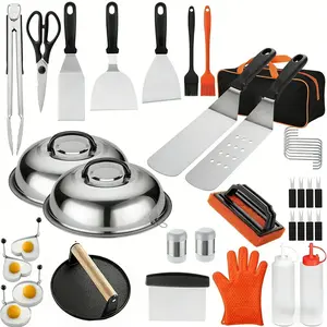 B BRAZIFY 39PCS Griddle Accessories Kit, Flat Top Grill Accessories Set for Outdoor Barbecue. Griddle Tools Set with Basting Cover, Spatula, Scraper, Burger Press, Tongs and Cleaning Kit