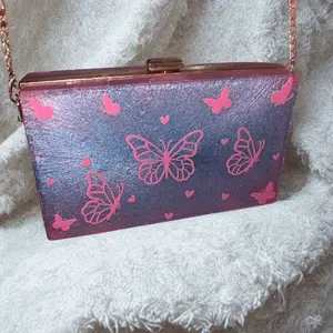 Resin Purse with Pink Butterfly Design and Chain Strap - Simple Resin Purse Description Provided