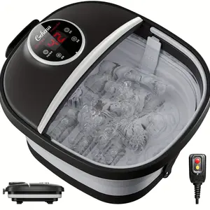 Collapsible Foot Spa Bath with Heat, Remote Control, Temperature Control, Bubbles, Pumice Stone, Red Light, Timer, 6 Massage Roller Pedicure Foot Spa Tub Foot Soaker for Soothe & Relax Tired Feet