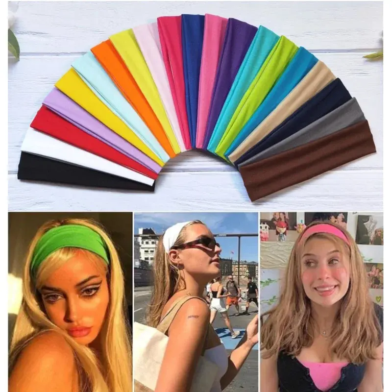 5/10Pcs Elastic Sports Headbands Solid Color Hairbands Fashion Sweatbands For Fitness Yoga Running Cycling