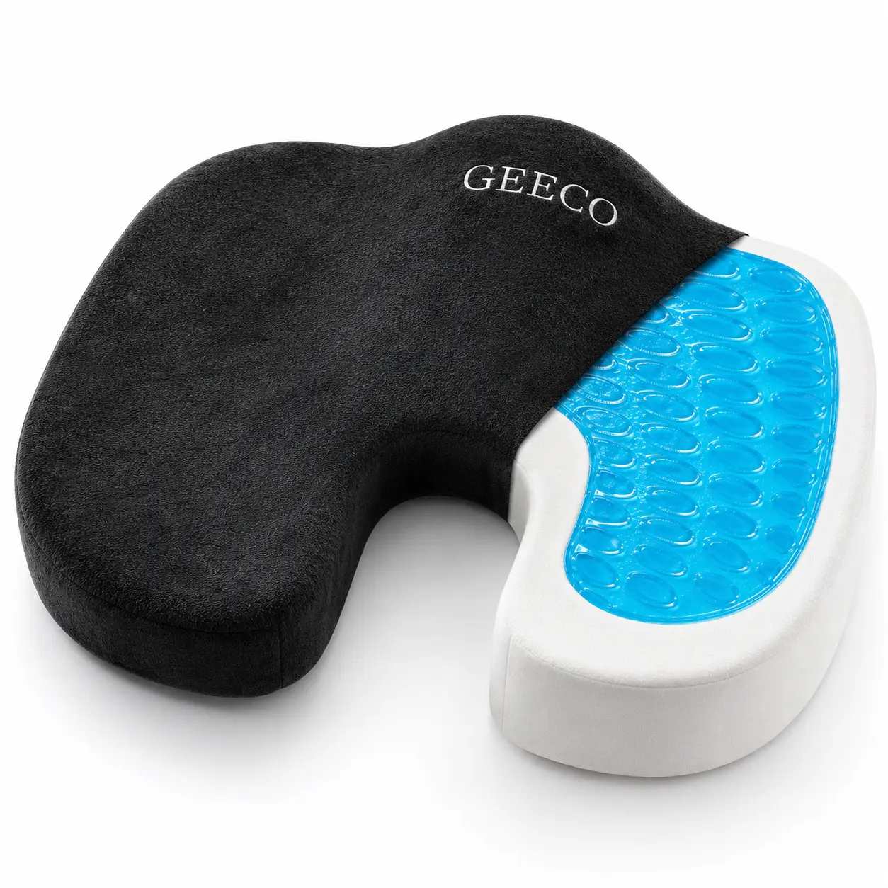 GEECO Cooling Gel Memory Foam Seat Cushion, U-Shaped Tailbone Cutout Chair Pad for Office Chair, Car Seat, Gaming & Long Sitting