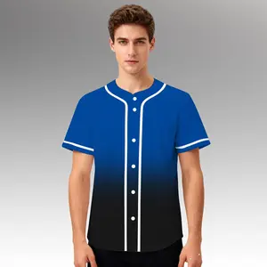 Blue Gradient Baseball Jersey - Unisex Button Up Sports Shirt - Athletic Active Tee for Softball League & Practice Workout Clothes Fitness Top