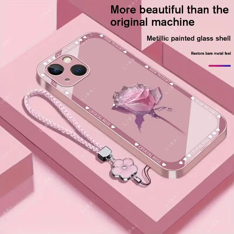 Suitable for [iPhone 13 Mini] Brand new premium phone case,  Free four-leaf clover lanyard，drop-proof and fingerprint-resistant，simple and elegant design，multiple colors available YM99