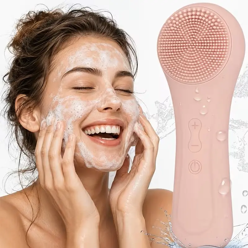 Facial Cleansing Brush Waterproof and Rechargeable Face Scrub Brush for Men & Women, Cleansing, Exfoliating and Massaging, Electric Face Scrubber -PINK
