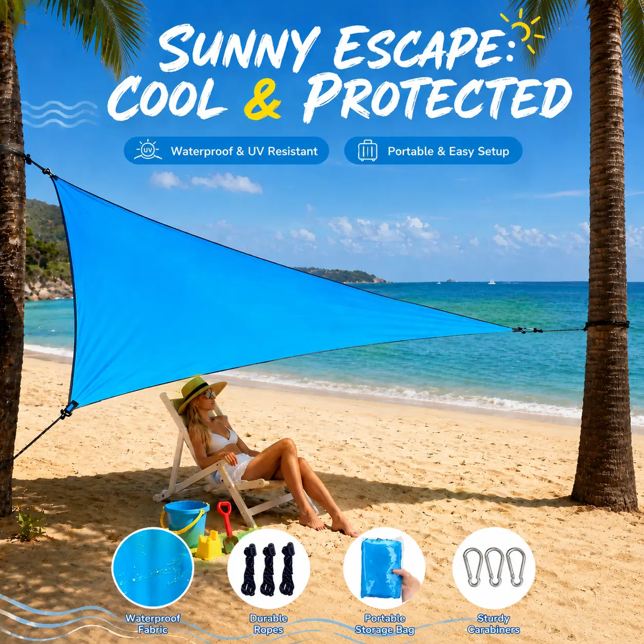 Sun Shade Sail Kit Triangle Thick Wear Resistant UV Protection Canopy for Patio Camping Picnic Beach Outdoor Use