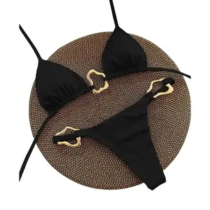 New Sexy Bikini Solid Color Lace-up Split Two-piece Swimsuit for Women