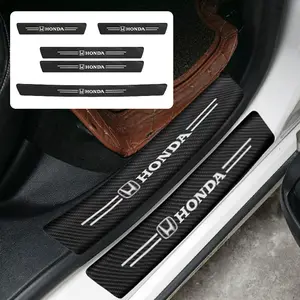 Honda Civic Accord Fit City Vezel Crv Hrv Odyssey Jazz Prelude Insight Carbon Fiber Leather Door Sill Guards, Anti-Scratch Wear Resistant Decorative Protector Strips Car Accessories