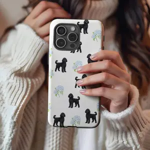 Black Goldendoodle Hydrangea Floral Phone Case, Protective Smartphone Cover, Pet Lover Gift, Floral Accessories, Goldendoodle Owner Gift Suitable for IPhone17 11 12 13 14 15 16 Pro Max Air Plus
