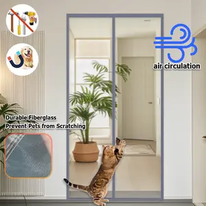 Fiberglass Screen Door with Storage Clasps, No-Drill Magnetic Closure, Prevent Pets from Scratching, Summer Mosquito Protection, Silent Operation & Automatic Closing Door Curtain for Home Use in Bedrooms, Balconies, And Kitchens-Gray