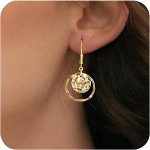 Sterling Silver Disc Leverback Earrings for Women Gold and Silver Circle Drop Dangle Earrings Jewelry Hypoallergenic Hammered Leverback Dangle Earrings for Gifts
