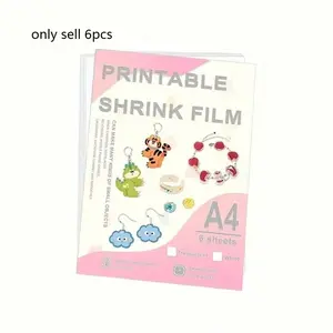 6pcs,White/translucent printable heat shrink sheet, A4 size suitable for DIY crafts, keychains, jewelry, and gifts - durable, lightweight, and versatile.