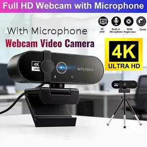 4K Webcam with Privacy Cover, Full HD Network Camera for Online Learning and Remote Work, Auto Focus and Exposure, 360° Rotation, USB Compatibility