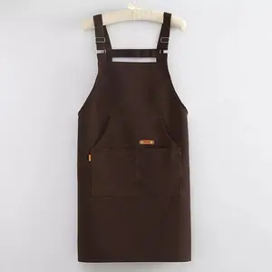 Home Kitchen Apron with Printed Design, Korean Style Workwear for Tea Shops & Nail Salons, Pure Color Uniform for Fruit Stores, Kitchen Cooking Apron