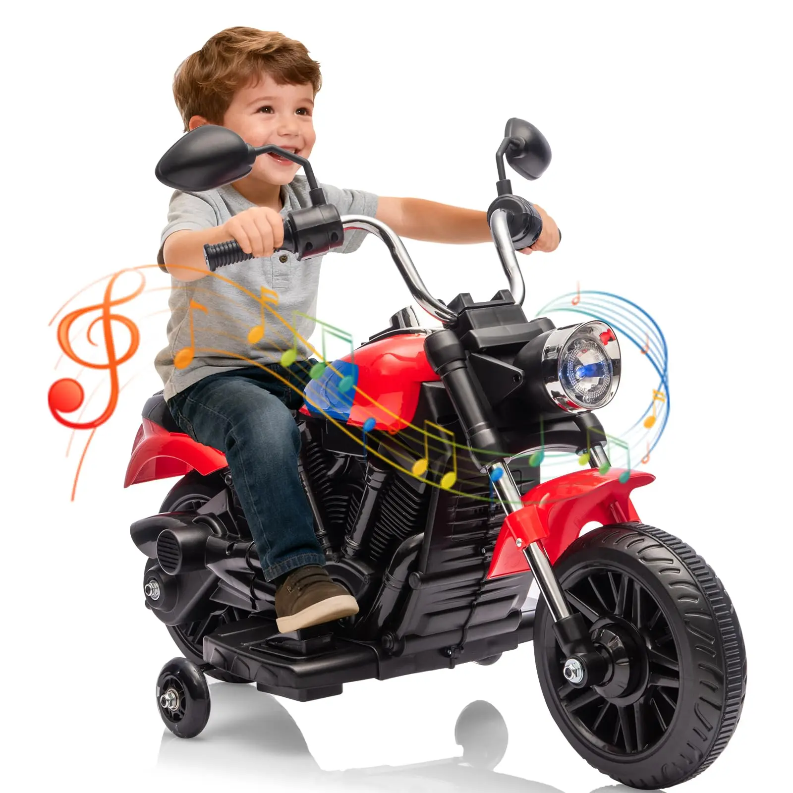 Garvee 12V Kids Electric Motorcycle Ride-On – 3-Wheel Motorbike with Training Wheels, Headlight, Horn, Music, Reverse, Battery Powered Electric Toy for Boys & Girls Ages 3-8