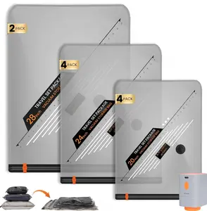 FROLICO Vacuum Packing Pump Storage Bags 5Kpa Compression Hands-Free Cordless Rechargeable Lightweight Portable Transparent Travel Large Sealer Bags with Rounded Design Set 28/24/20 Inch 10/15/20 pcs Zipper Pouch Universal, Organiser