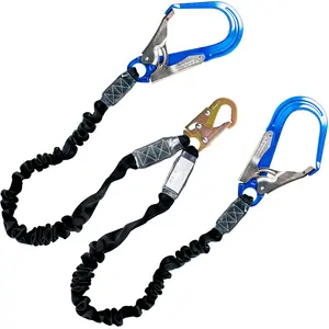 6ft Safety Harness Lanyard Double Leg Internal Shock Absorbing Safety Fall Protection Lanyard with Rope Harness Safety Lanyard Dual Rebar & Snap Hook Roofer Fall Protection Equipment