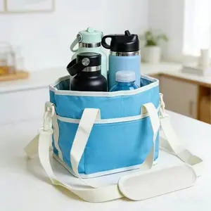 Family Size 4 Compartment Drink Bag, Multiple Tumbler Carrier Caddy, With Adjustable Strap, Outings & Daily Use for Hiking, Beach, Sports, Family Organiser