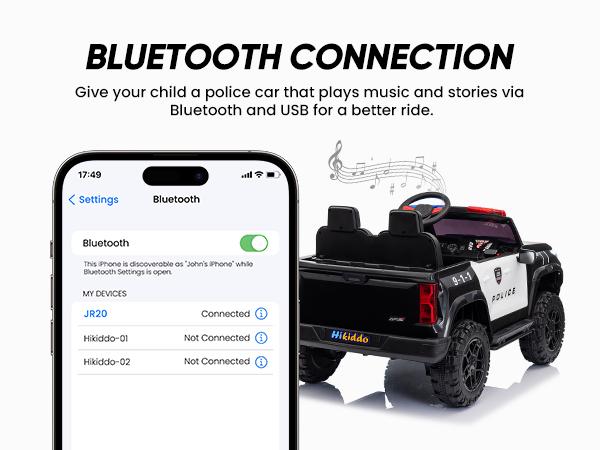 Hikiddo 24V 400W Kids Ride on Police Car with Remote Megaphone Bluetooth, Electric Police Car for Kids