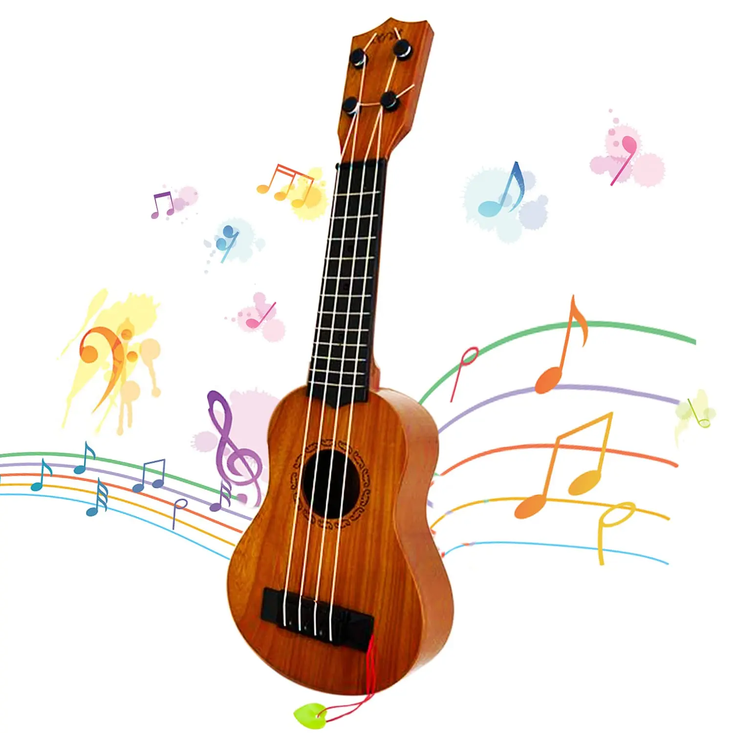 Kids' 17in Mini Nylon String Ukulele - 4-String Educational Musical Toy with Pick, Safe Plastic, Birthday Party Gift for Toddlers Over 3yrs