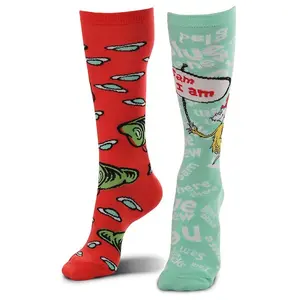 Green Eggs and Ham Mismatched Knee High Costume Socks