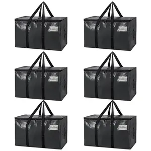 Large Moving Bags, 6 Pack Black Heavy Duty Totes For Storagewith Visible Labels , Wrap Around Handles, Storage Bags for Space Saving, Change of seasons Alternative to Moving Boxes  Back to school season mothersdaygift