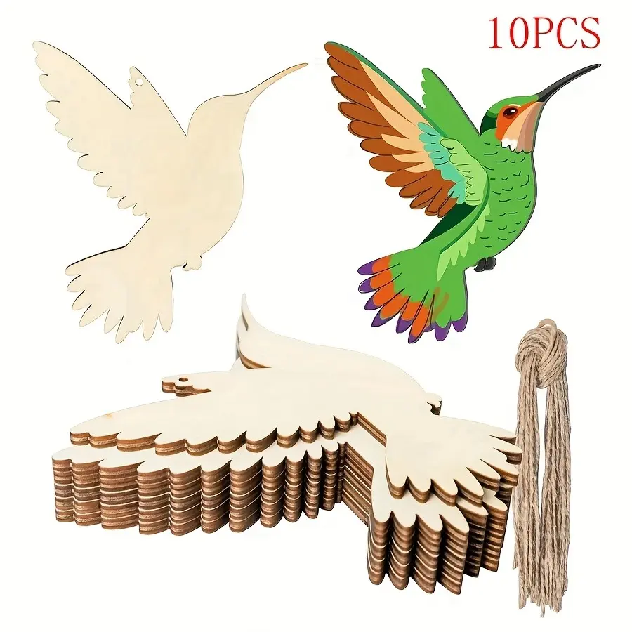 10 Unfinished Wooden Canary Pendants DIY Wood Pendant Lightweight Durable Decorations, Craft Supplies for Jewelry Making